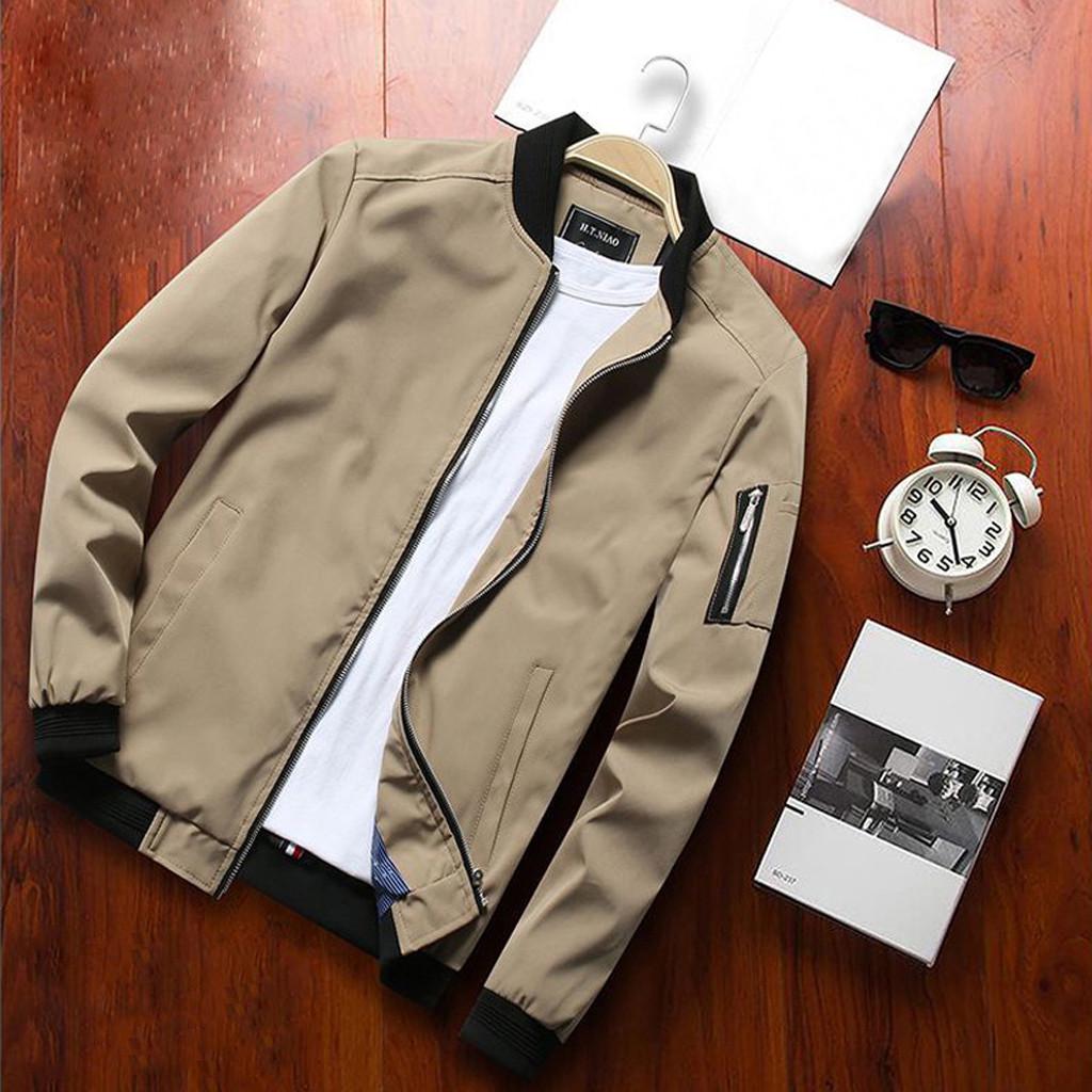 Fashion Men's Casual Solidna, termiczna skórzana kurtka z długim rękawem Top Coat