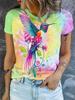 Lady Funny Tops Crew Neck Short Sleeve Vivid Peacock Print T Shirt Women's Outfits Casual Streetwear Fashion Tees Summer Clothes
