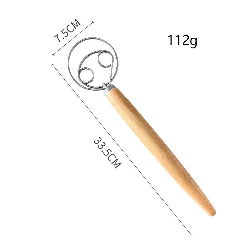 13inch Danish Dough Whisk Stainless Steel Dutch Style Bread Dough Hand Mixer Wooden Handle Kitchen Baking Tools Artisian Blender