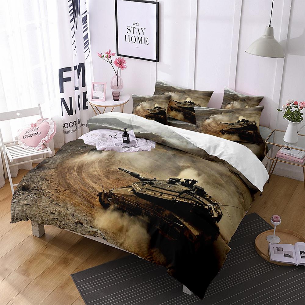 Tank King Queen Duvet Cover Camouflage Military Tank Bedding Set for Teens Adults Weapons of War 2/3pcs Polyester Quilt Cover