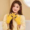 Plush Winter Velvet Gloves Candy Color Women Cycling Mittens Soft Bowknot Knitted Gloves  Riding