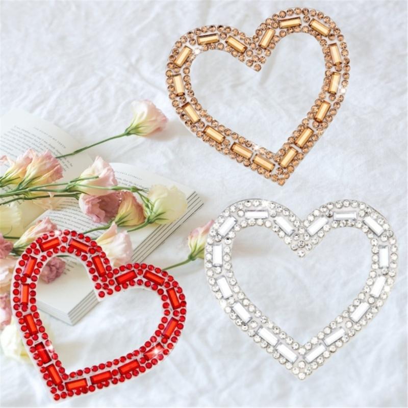 Heart Sewing Patches Elegant Heart Beaded Sequined for Decoration Rhinestones Appliques Sew On Dress