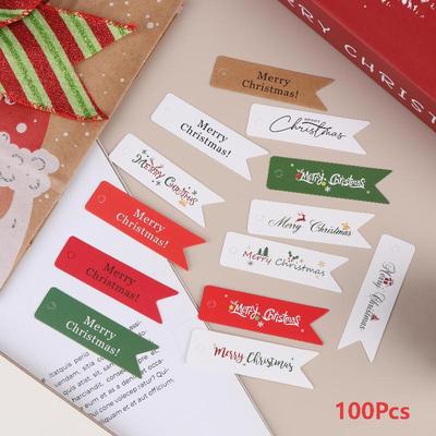 100 Stück Weihnachtsgeschenkanhänger – Schriftzug "Frohe Weihnachten" Dekorative Hängeetiketten
