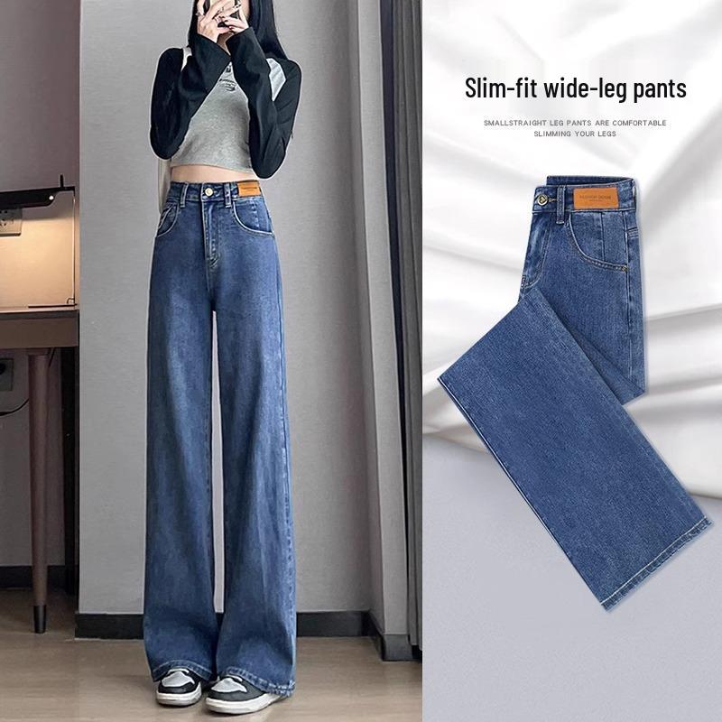 

Винтажные синие очень длинные джинсы скинни прямого кроя для женщин - Весенний стиль 2025, эластичные брюки 28 for 106-115 lbs