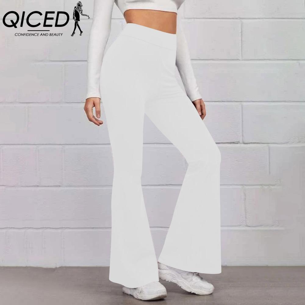 

QICED 14 кольорів Жіночі еластичні штани з високою талією Жіночі однотонні спортивні розкльошені штани Streetwear M білий