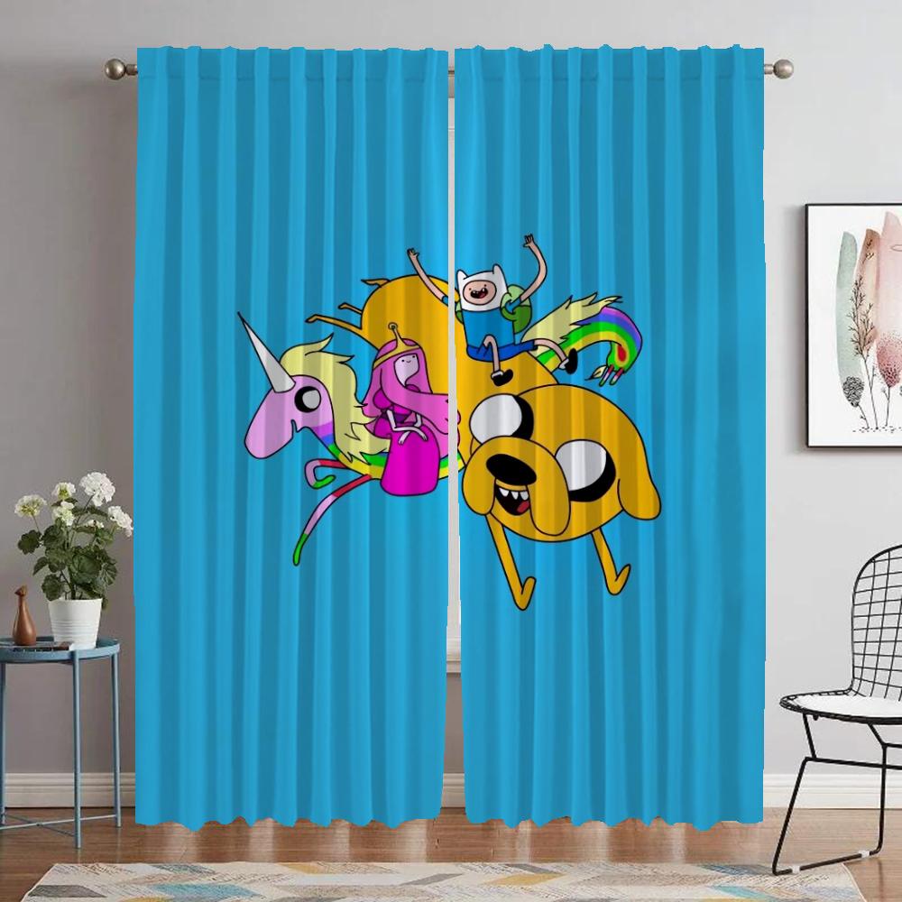 Adventure Time Curtains for Bedroom Kitchen Curtains 2 Pieces Partition Shades Blackout Curtain Halloween Decoration Living Room