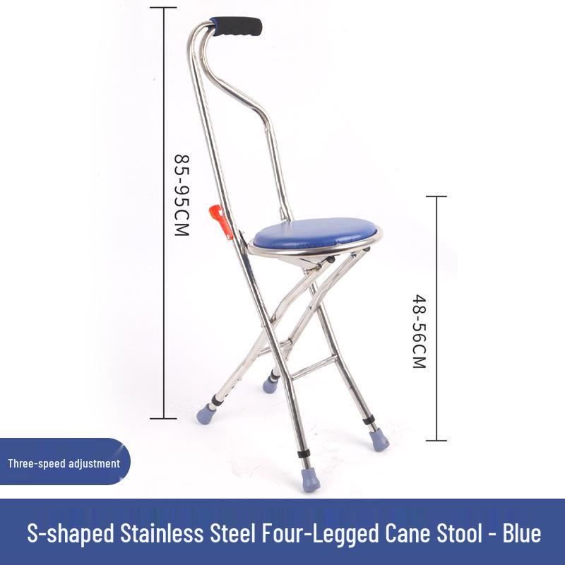 Adjustable Non-slip Folding Walker Stool for Elderly - Stainless Steel