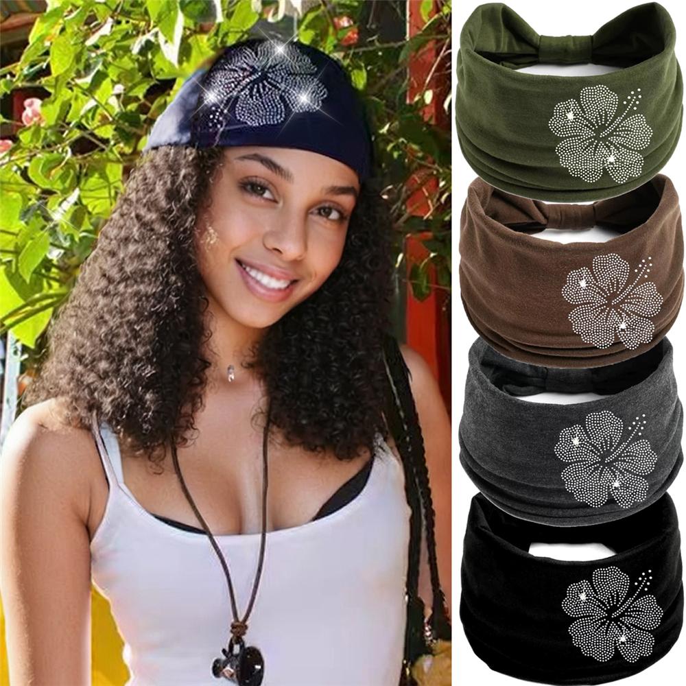 Stretchy Elastic Hairband Trendy Headwrap Outdoor Wide Rhinestone Headband for Women