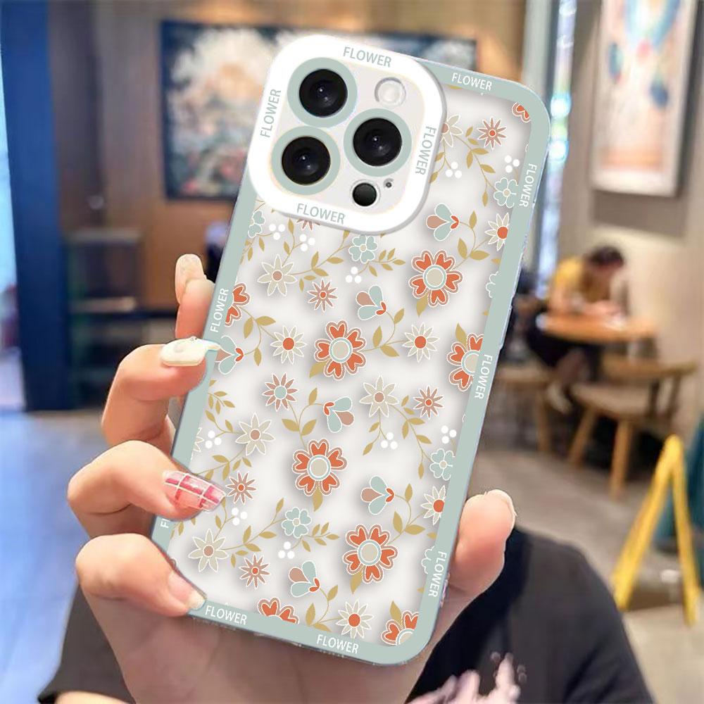 Attractive Flowers Cover Clear Phone Case For iPhone Apple 17 AIR 16E 16 15 14 12 13 11 Pro Max Plus XR TPU DIY Shell Case Funda
