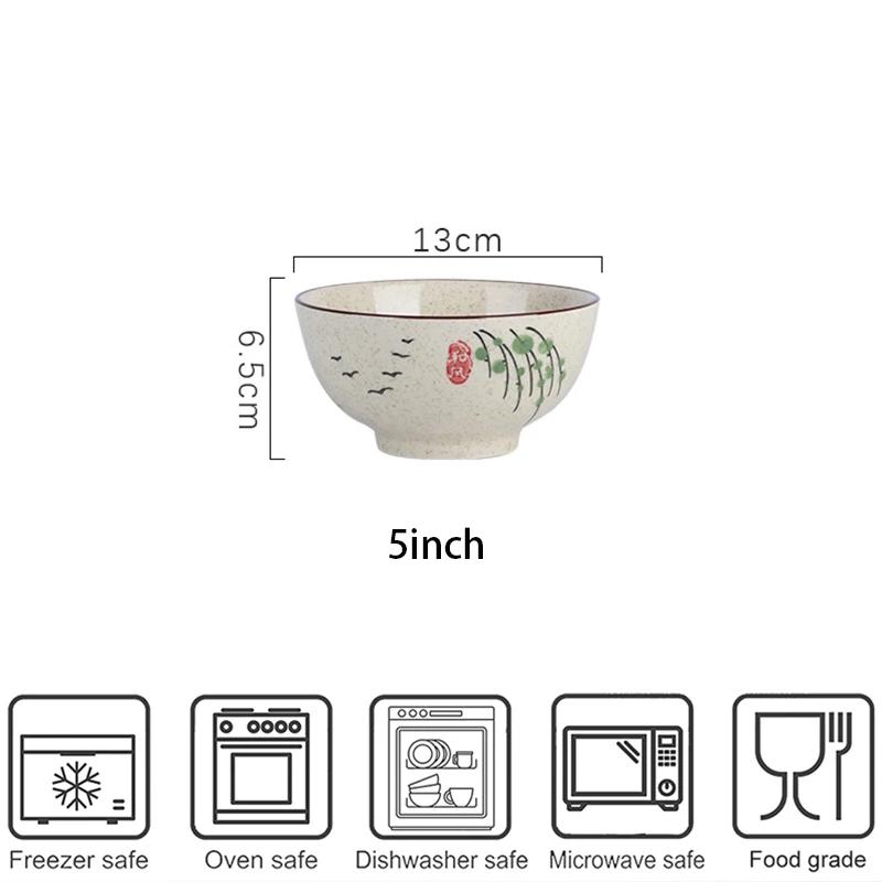 5inch Japanese Style Ceramic Rice Bowl Cereal Soup Dessert Snack Bowl Kitchen Salad Serving Bowl Tableware Microwave Safe 1pcs