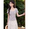 Lu Xiangnan Women's Purple Waist-Cinching Short Sleeve T-Shirt
