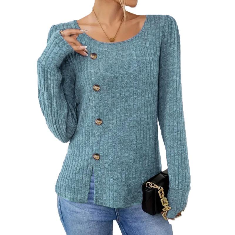 HNXC Women's Fashion Casual Solid Color Print Long Sleeve O Neck Blouses & Shirts