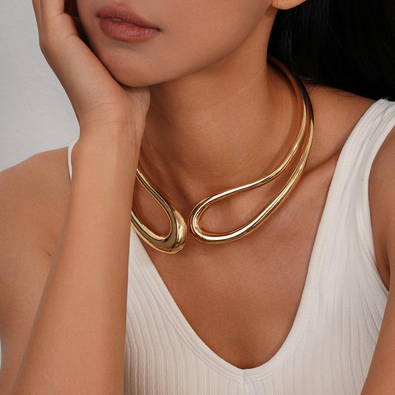 Evropsko-americký trendy dvouvrstvý obalový choker náhrdelník - Jednoduchý, módní, přehnaný styl