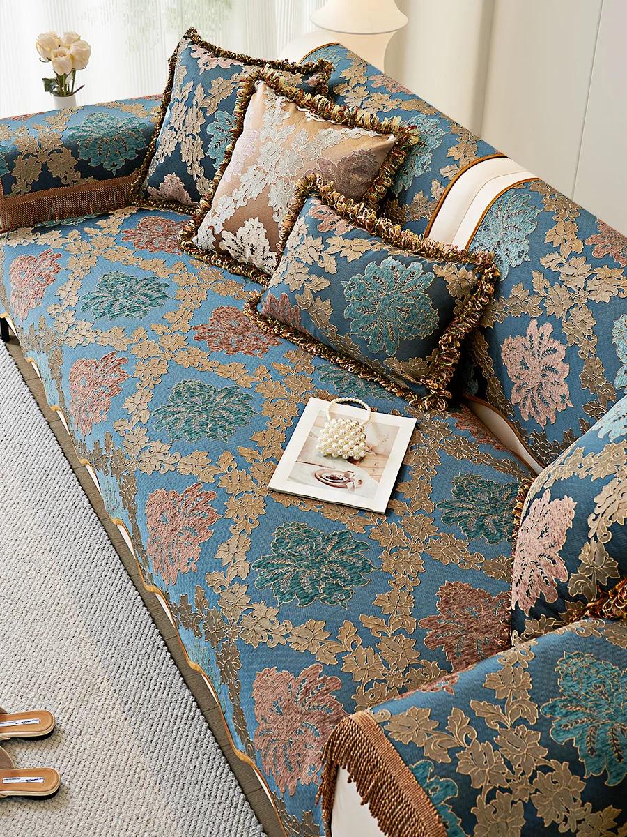 

Рельефный цветочный узор жаккардовая диванная подушка волнистая кромка снежный нил противоскользящий диванный чехол бахрома кромка диван подлокотник полотенце наволочка 70x70cm 1pcs