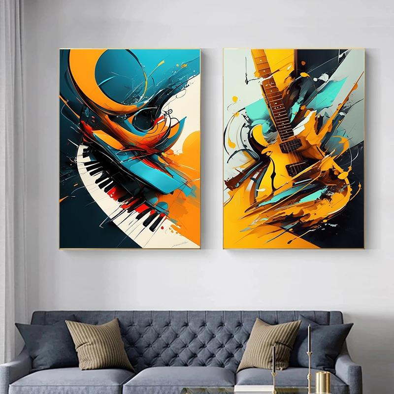 Musical Instruments Guitar Saxophone Piano Clarinet Abstract Posters Prints Canvas Painting Wall Picture for Living Room Decor