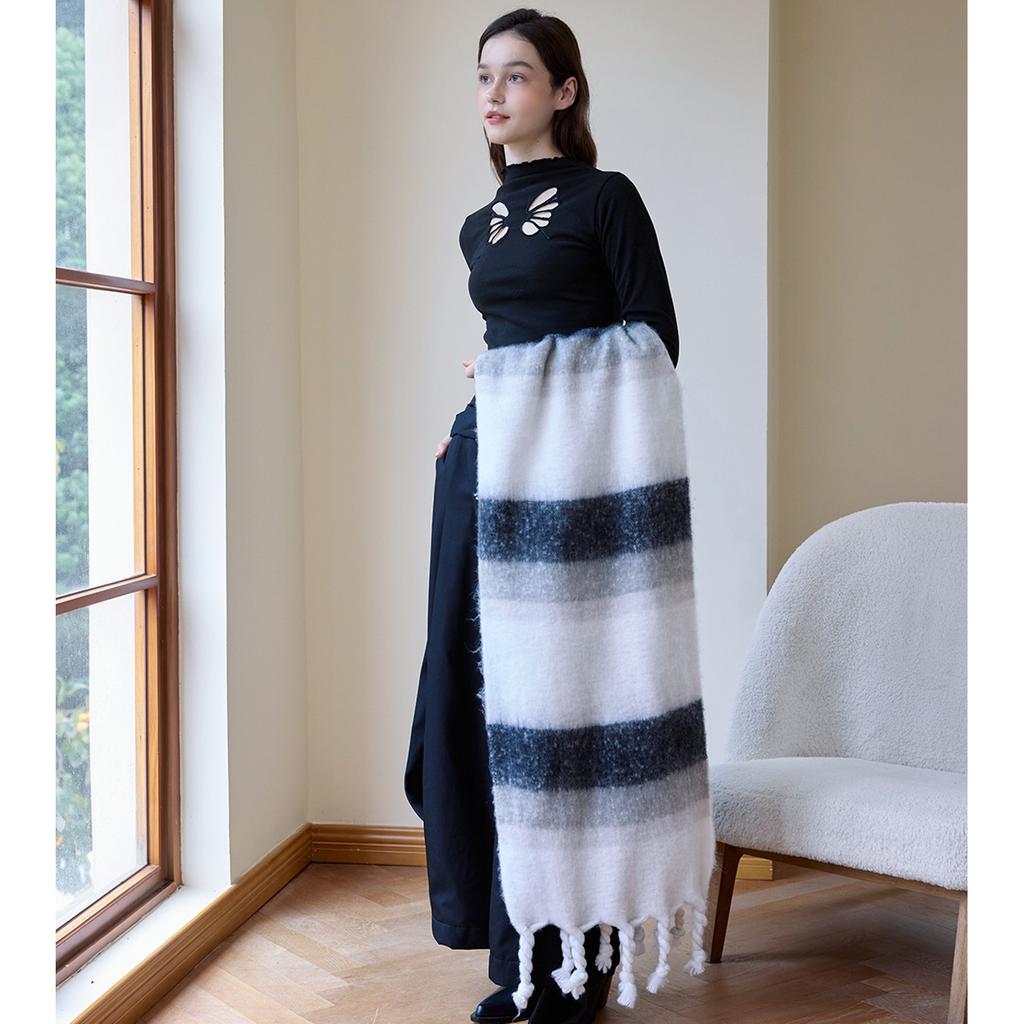 Striped Scarf Women's Autumn and Winter High Sense Imitation Mohair Color Warm Versatile Shawl Atmosphere Scarf