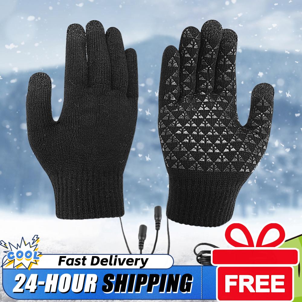 1 Pair USB Heated Full Finger Gloves Winter Warm Thermal Heated Knitted Gloves for Women and Men Cycling Skiing Accessories