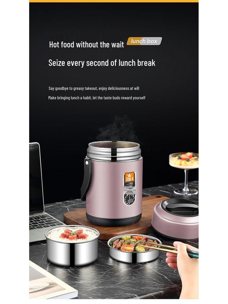 Large Capacity 304 Stainless Steel Double-Layer Insulated Lunch Box with Lid - Food Grade for Office Workers and Students