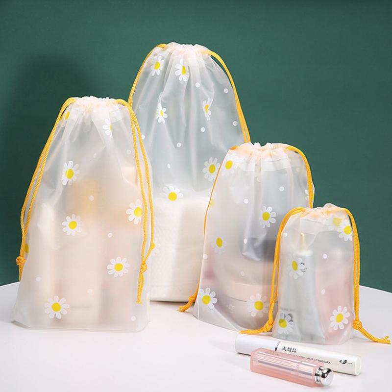 10PCS Drawstring Waterproof Clothes Shoes Storage Bags EVA Daisy Pattern Packaging Organizer Waterproof Makeup Toiletry Bags