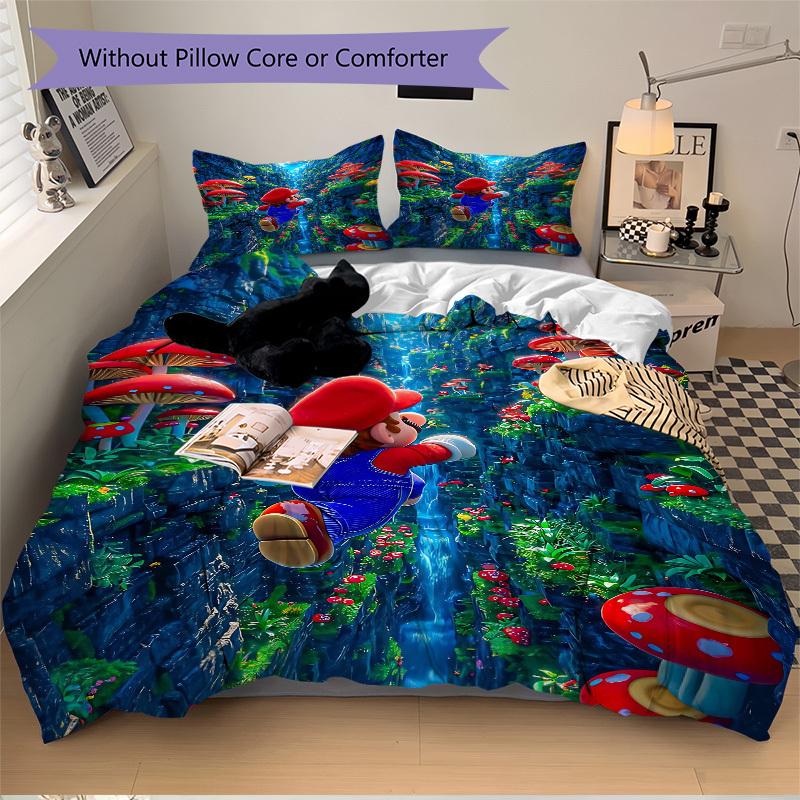 3pcs Super Mario Comforter Set - Four Seasons Home High,Machine Washable Bedspread with Pillowcases (No Filling) yy250909068