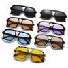 SO&EI Ins Popular Fashion Double Bridges Square Men Sunglasses Vintage Punk Yellow Blue Shades UV400 Men Trending Sun Glasses