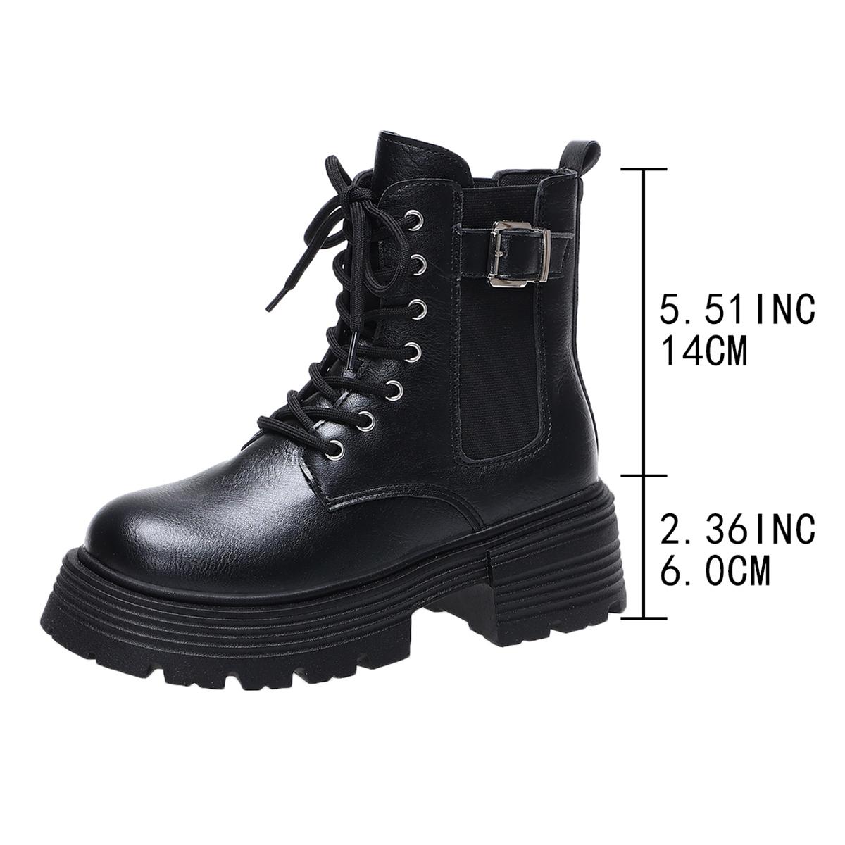 

New Autumn Winter Platform Boots Women Fashion Lace Up Zipper Ankle Boots Woman Punk Thick Heel Leather Boots 35