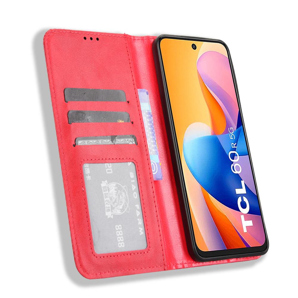 

For TCL 60R 5G Case Wallet Stand Retro Texture Leather Phone Cover Blue
