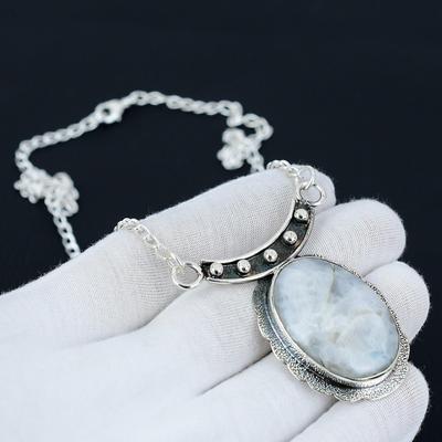Rainbow Moonstone Necklace, Rainbow Moonstone Gemstone, 925 Sterling Silver Necklace, Natural Rainbow Moonstone Jewelry For Women, For Gifts