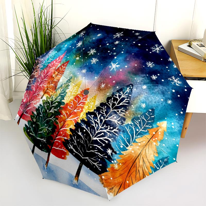 Christmas Tree pattern, automatic folding umbrella, portable and foldable design, 8 ribs, a Christmas or birthday gift.