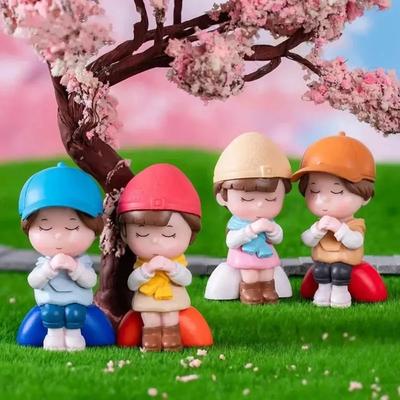 4pcs Cartoon Blessing Prayer Couple Decoration Decoration, Creative Micro-landscape Car Decoration Statue, Valentine's Day Gift
