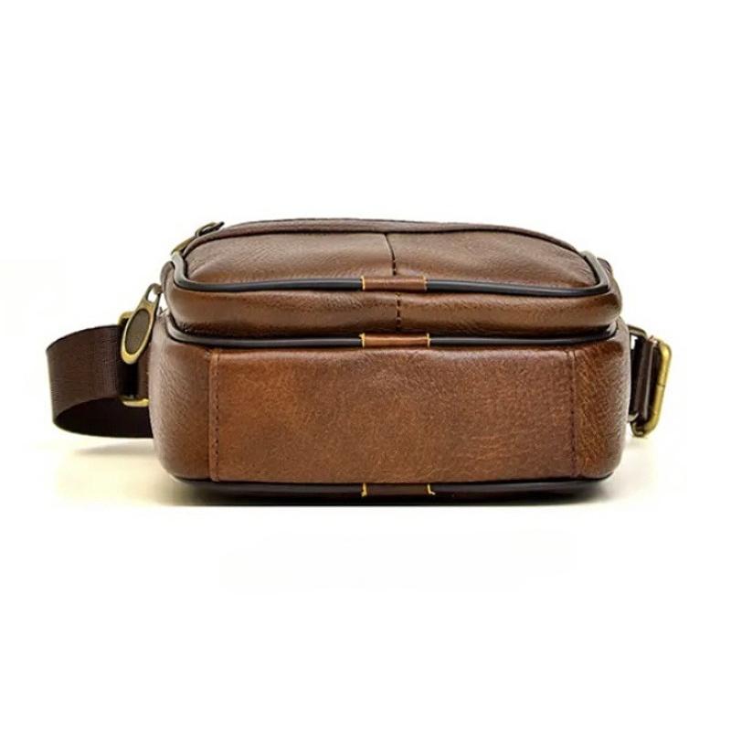 Retro pánská crossbody taška z pravé kůže, Malá taška přes rameno s více zipy na telefon, peněženku, pro každodenní cestování