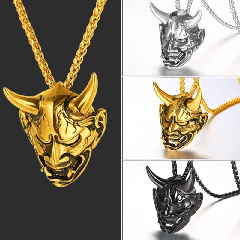 Men's Retro Personality Trendy Hip-hop Punk Fangs Devil for Head Necklace Alloy Pendant Street Shooting Jewelry Necklace