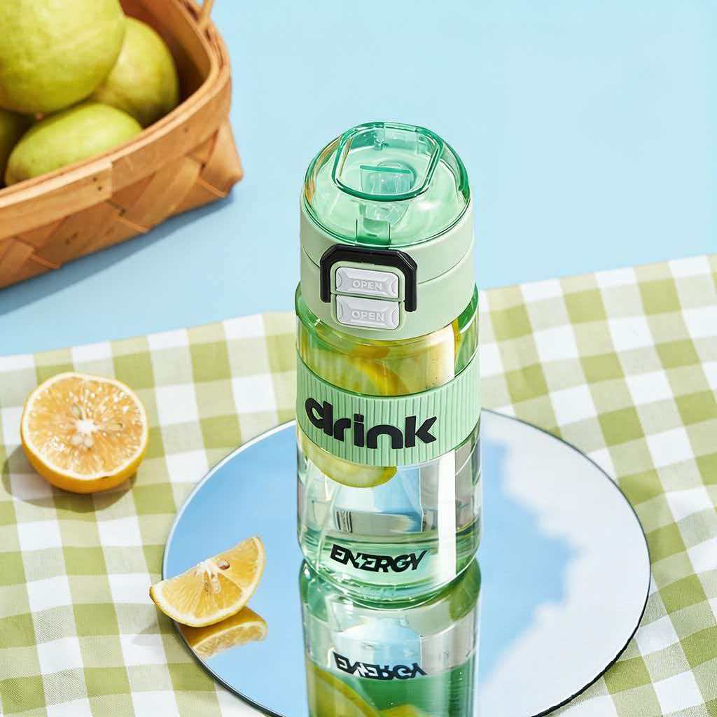 Water Bottle Carrying Ring Water Cup Portable Sports Kettle Male and Female Straw Cup Student Double Drink Outdoor Plastic Cup with Elastic Cover