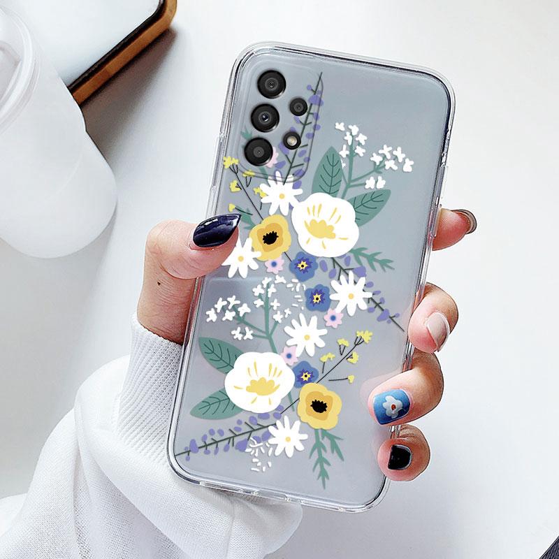 Phone Case For Samsung A53 5G A33 Floral Silicon Cover For Samsung Galaxy A73 Fundas Coque Transparent Soft Capas Flower TPU