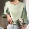 Sommer Damen Seiden T-Shirt Rundhals Pullover Kurzes Satin T-Shirt Lockere dünne Temperamentbluse