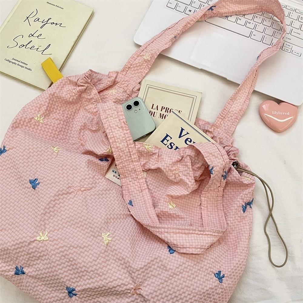 Fashion Large Capacity Tote Bag Canvas Casual Pleated Bag Wrinkled Design Handbag Summer Use