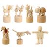 Wooden Finger Puppet Toy Cartoon Mini Desktop Movable Elephant Tiger Dog Puppet Figurine for DIY Crafts Home Party Decoration