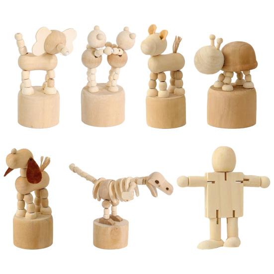 Wooden Finger Puppet Toy Cartoon Mini Desktop Movable Elephant Tiger Dog Puppet Figurine for DIY Crafts Home Party Decoration