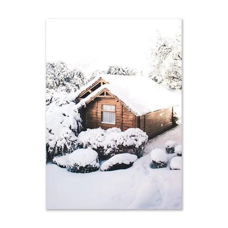 Christmas Deer Snowscape Canvas Poster Art Prints Hazelnut Wood Wall Paintings Christmas Wall Posters Living Room Decor Gift