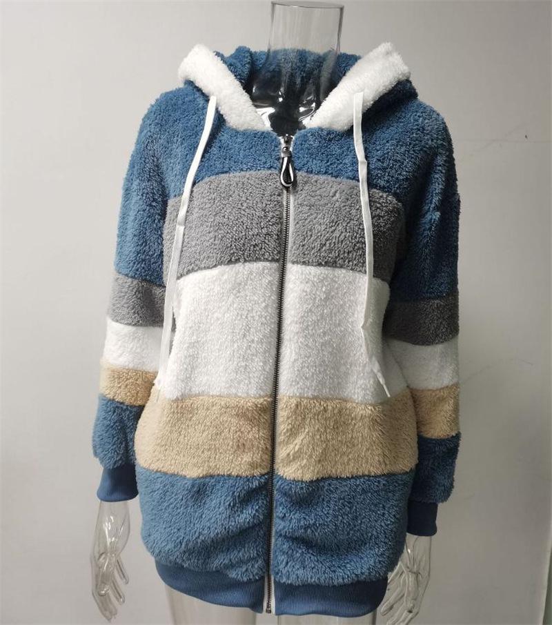 Women's Loose Fit Multi-Color Plush Hooded Jacket - Autumn/Winter 2021