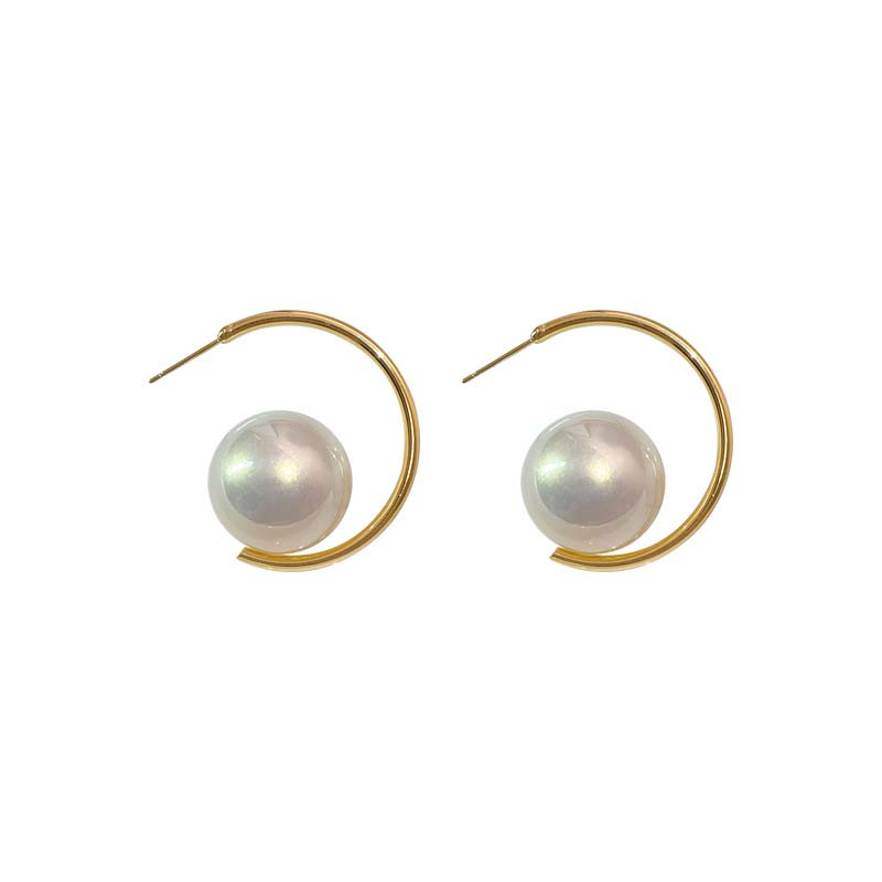 Large Round Imitation Pearl Hoop Earrings For Women Exaggerated C-Shaped Personality Earrings