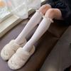 Women Winter Fall Vertical Striped Ribbed Knit Long Socks Japanese JK Sweet Frilly Ruffle Lace Trim Knee High Stockings