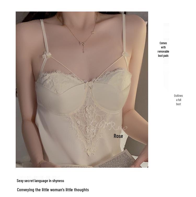 Gorgeous Backless Ice Silk Spaghetti Strap Dress with Padded Mesh Loungewear Set P3345