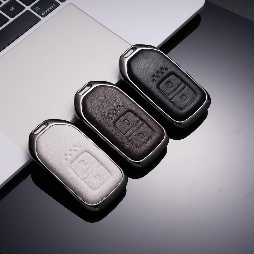 Honda Compatible Key Case Key Holder Metal Genuine Leather Vezel Key Cover RU Series New Odyssey 2 Button Smart Key Case Leather Stylish [PIMOHI]