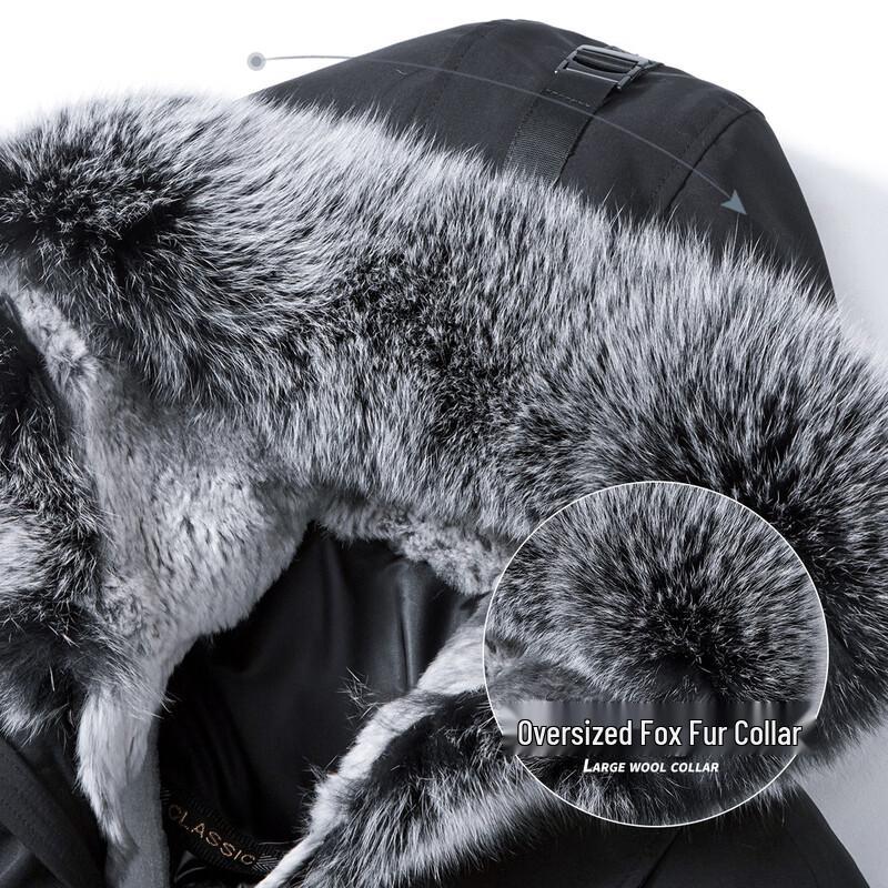 Men's Winter Mid-Length Parka with Fox Fur Collar and Rabbit Fur Down Liner