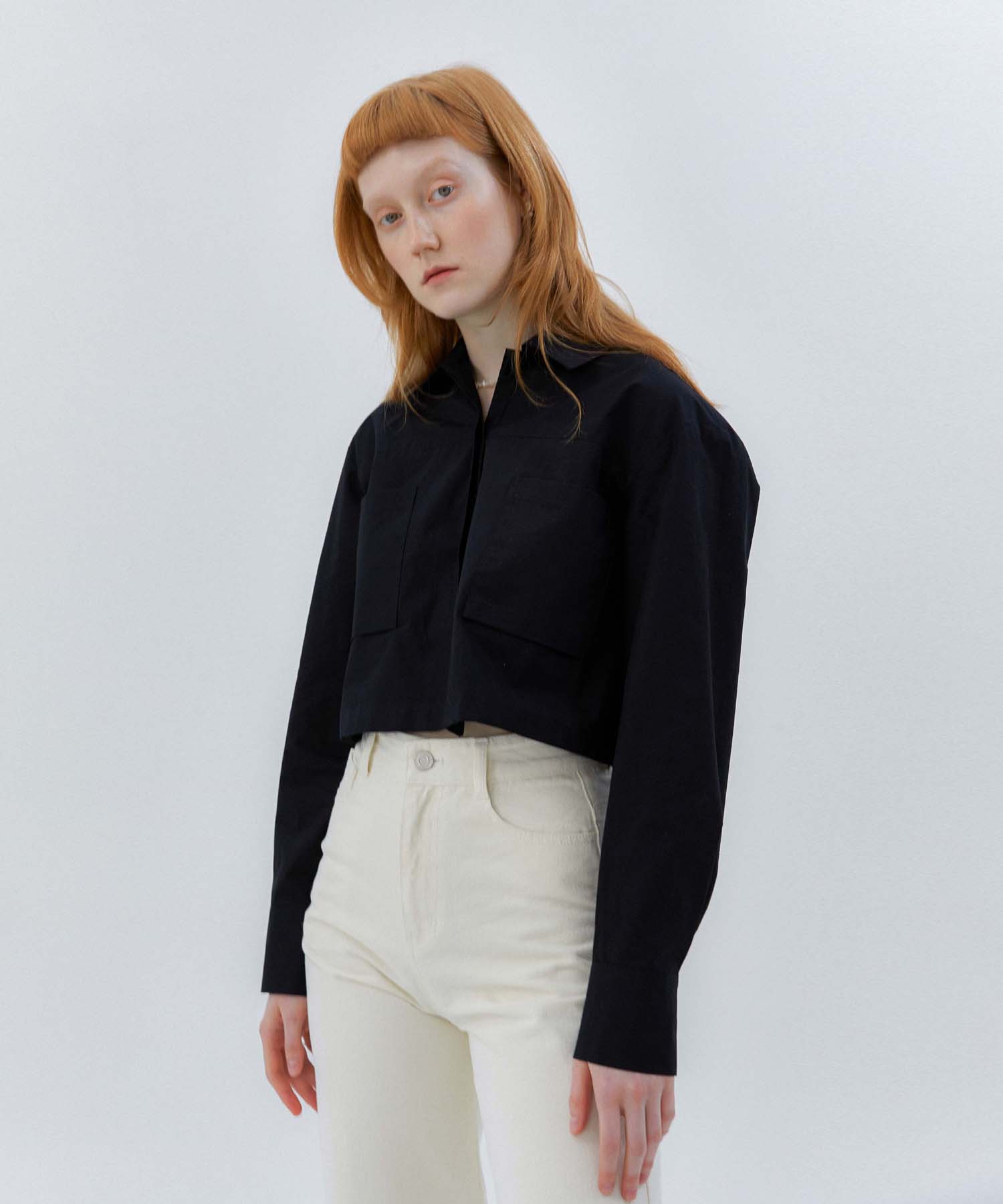 Modern Able Back Ribbon Point Crop Cotton Shirt - Black Free