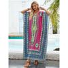 Bohemia Summer Fashion V Neck Positioning Print Loose Djellaba Beach Vacation Bikini Sun Protective Blouse