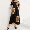 Dress Sunflower Printed Loose Long Short Sleeve Summer Dresses