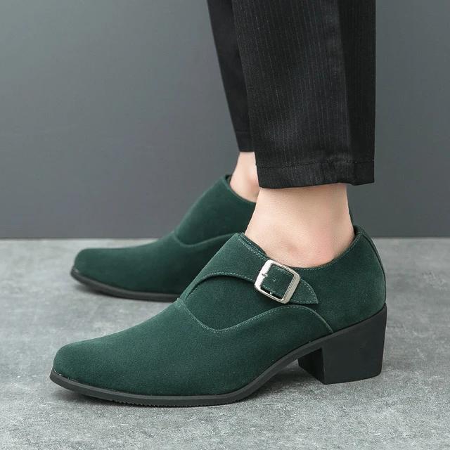 Man 6cm Height Increasing Platform Pointed Toe Business Dress High Heel Shoes Buckle Decorated Men Office Oxfords Big Size 37-46