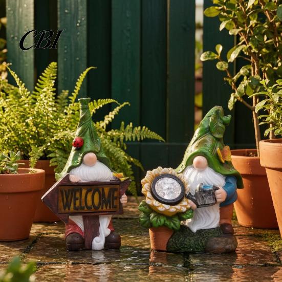 Solar-Gartenlicht Gartenzwerg-Statue mit Licht, Niedliche Harz-Gießkanne/Halte-Plakette/Pumpende Wasserdichte Terrassen-Dekorationsfigur Wasser-Skulptur für